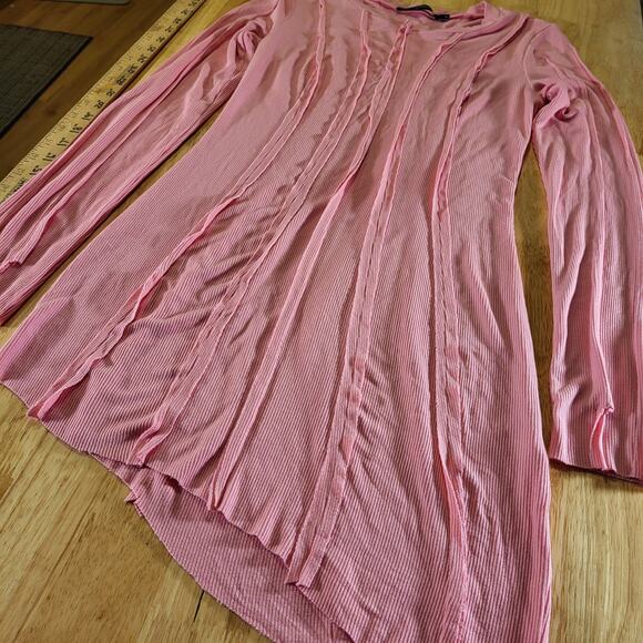 Finesse Pink Jersey Long Sleeve Asymmetrical Hem Stretch Crew Neck - Picture 5 of 12